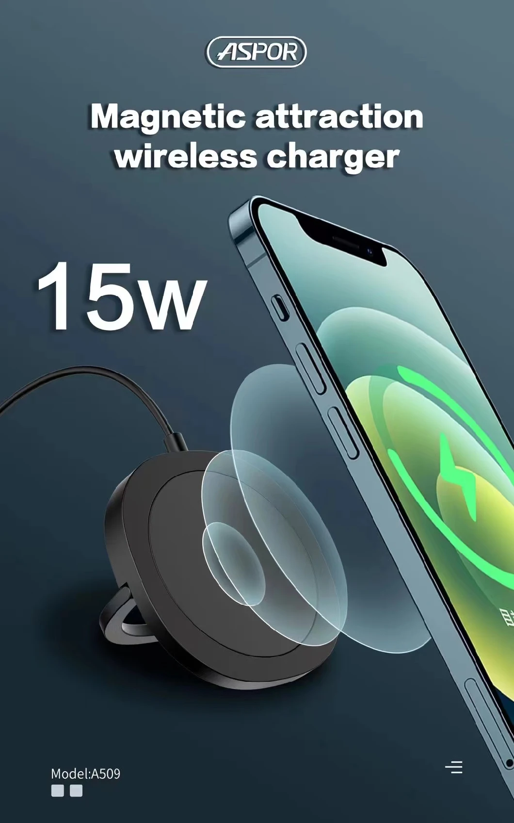 2022 Aspor Source Factory A509 Wireless Fast Charger 7.5W/10W/15W Output with Holder Function Support Many Kinds of Mobile Phone
