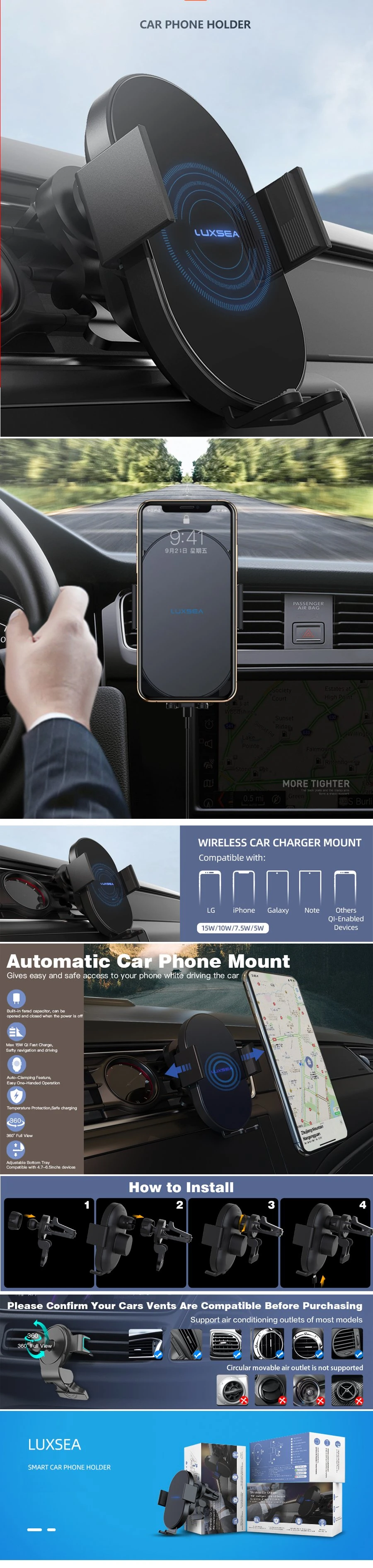 Best-Selling Wireless Fast Mobile Phone Holder Bracket 10W Wireless Charger Car Bracket Fast Qi Wireless Car Charger