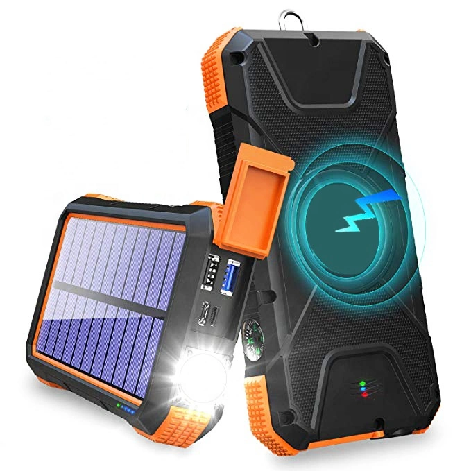 Waterproof Portable Phone Charger 10000mAh 20000mAh Wireless Solar Power Bank 30000mAh