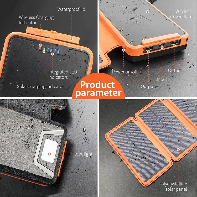 10000mAh Sollar Panel Power Bank Wireless USB Solar Phone Charger