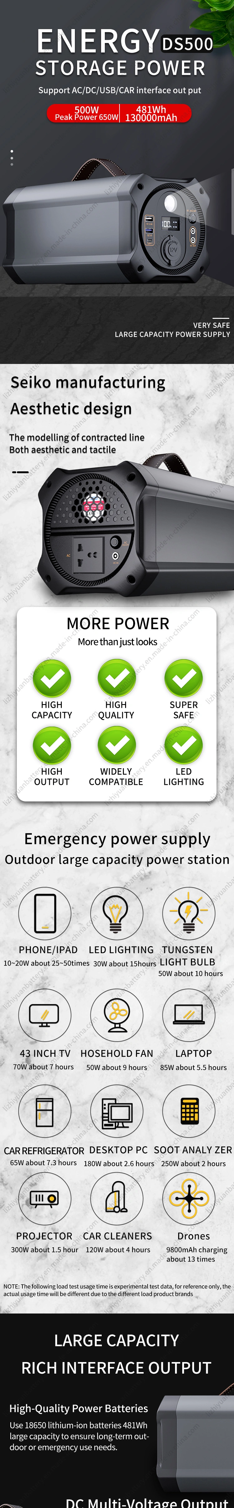 Portable Energy Storage 500W Power Station with Solar Panel for Customized Indoor Outdoor