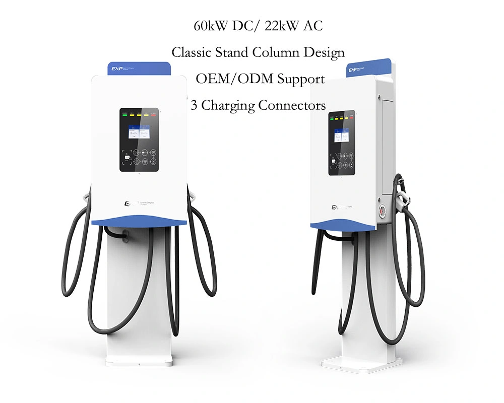 60kw DC Fast EV Charger Electric Vehicle Charging Station Outdoor Card Pay IP55 Wallbox Pedestal