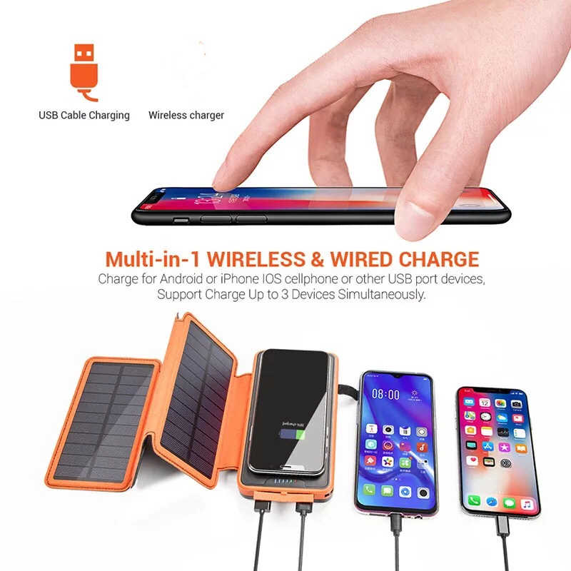 10000mAh Sollar Panel Power Bank Wireless USB Solar Phone Charger