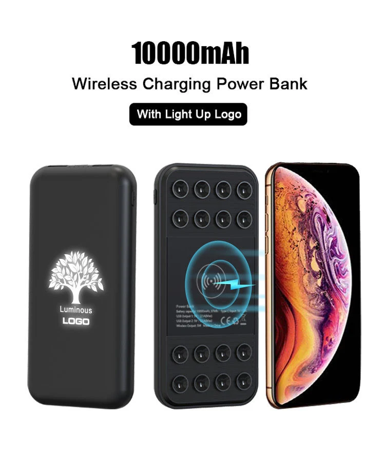 OEM Portable Power Bank LED Display 8000mAh Type C Dual Input Light up Logo Wireless Charger 5W Mobile Power Bank Charger