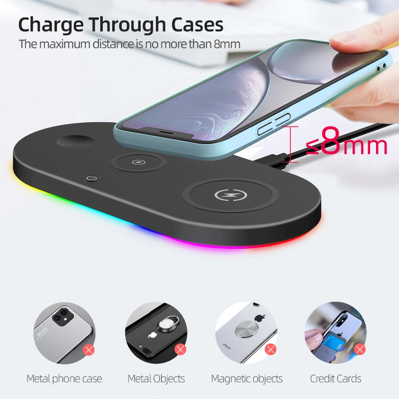 with USB Output and LED Lamp 4in1 15W 10W 7.5W 5W Output for iPhone Charger Wireless Charger Portable Desktop ABS Type-C Ka-Z7d