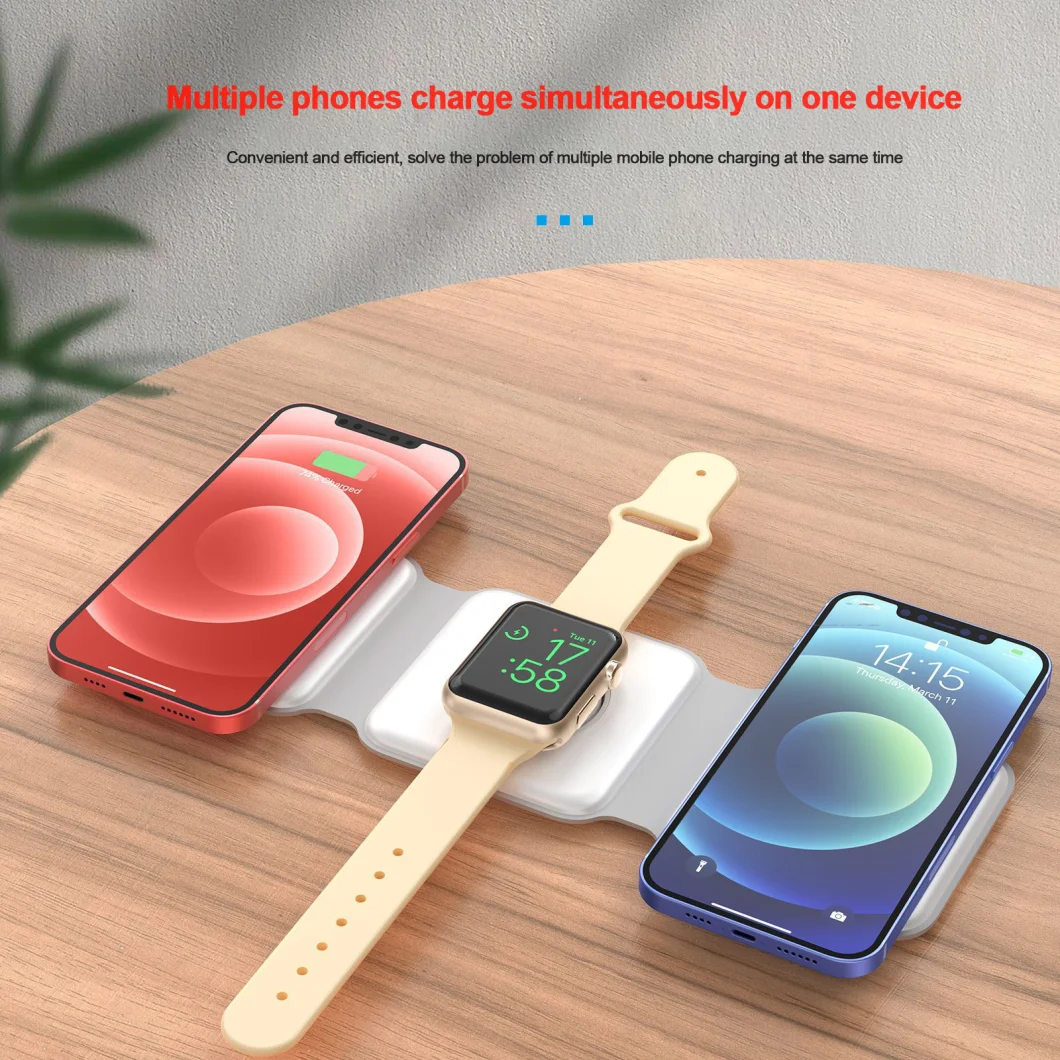 5W 7.5W 10W 15W QC3.0 3-in-1 Folded Wireless Charger Pad Fast Charging Wireless Charger for Phones Watches