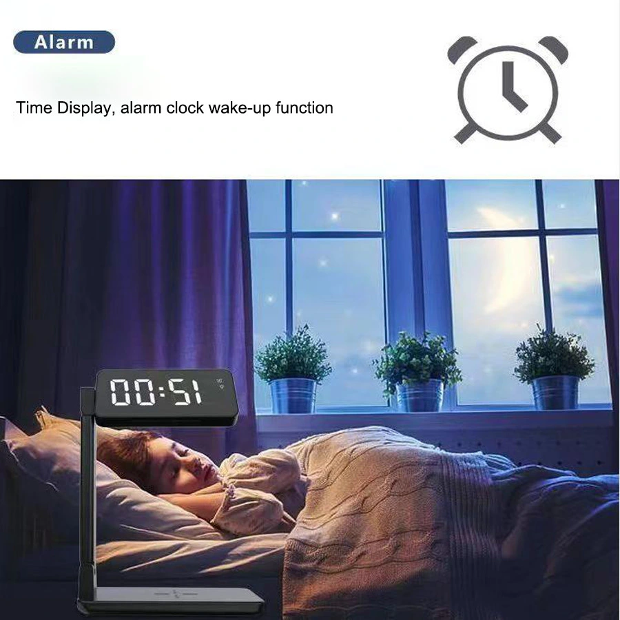Supplier Qi 15W/10W/7.5W/5W Fast Mobile Phone Wireless Charger with Clock LED Lamp