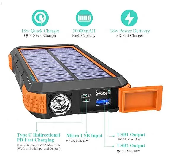 Waterproof Portable Phone Charger 10000mAh 20000mAh Wireless Solar Power Bank 30000mAh