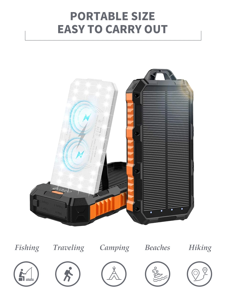 Waterproof Outdoor Solar Power Bank 8000mAh 10000mAh 20000mAh 26800mAh 36000mAh Solar Panel Portable Charger for Camping