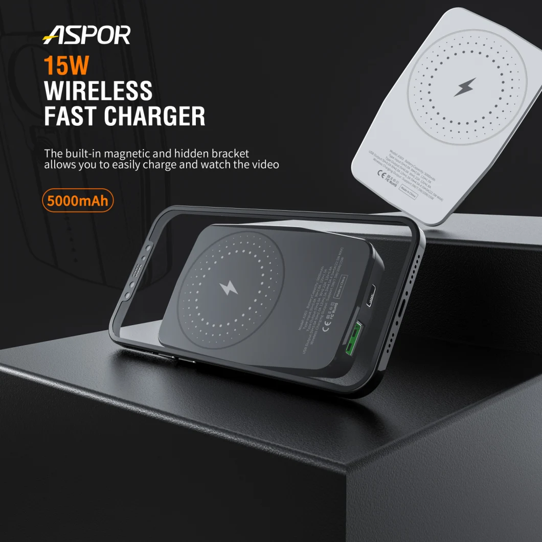 Aspor Wireless Fast Power Bank 5000mAh Charging for Mobile Phone