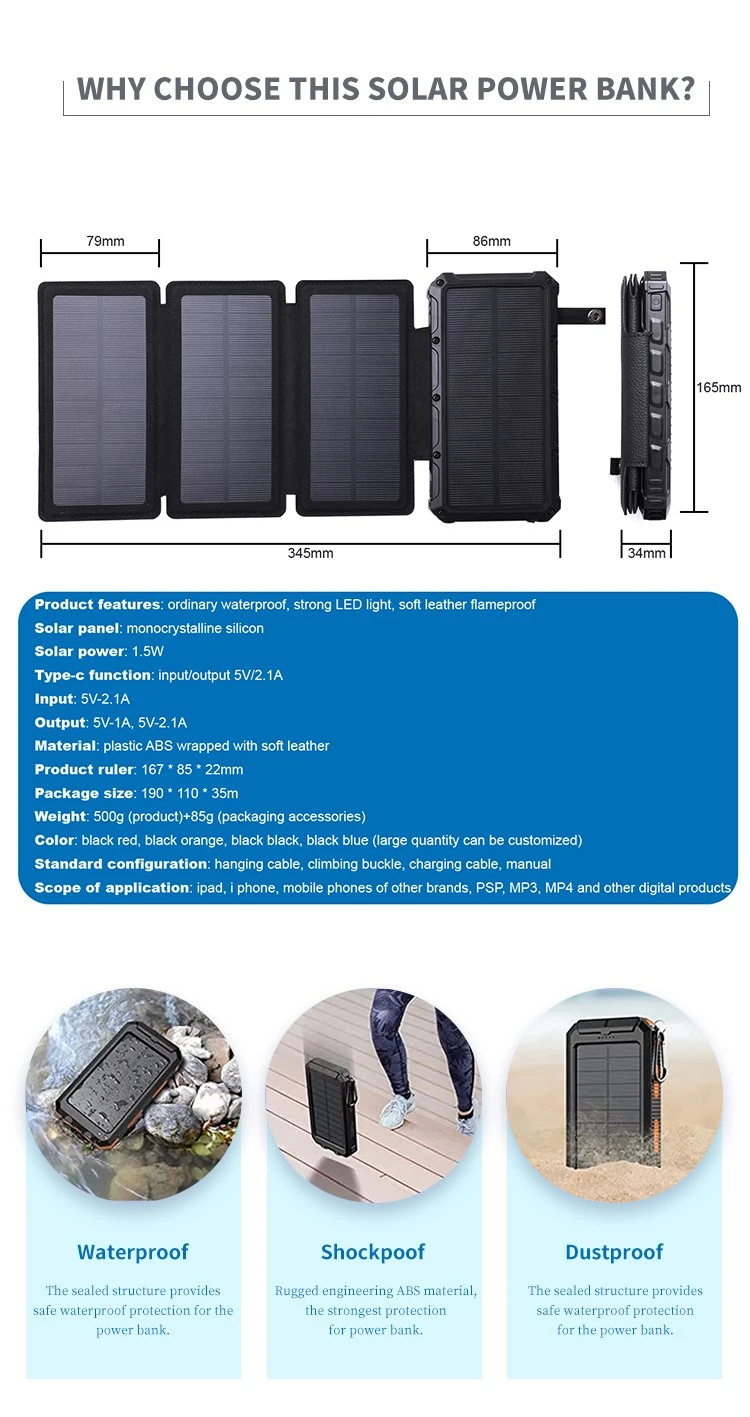 Large Stock Best Price Power Bank Outdoor Charging Folding Solar Panel 8000mAh Solar Power Bank