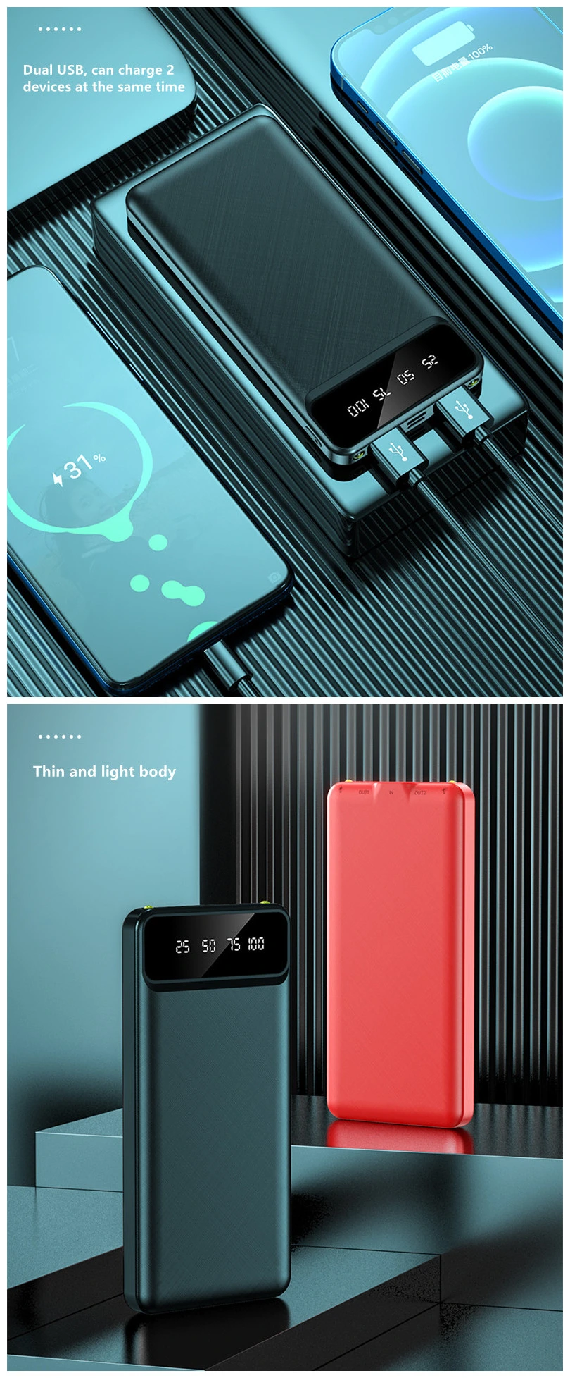 Factory Wholesale Dual Input and Dual Output 2.1A Fast Charge 10000mAh Latest Powerbank